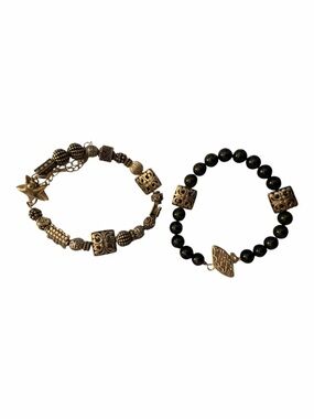 Two Beaded Bracelets Silver Charms